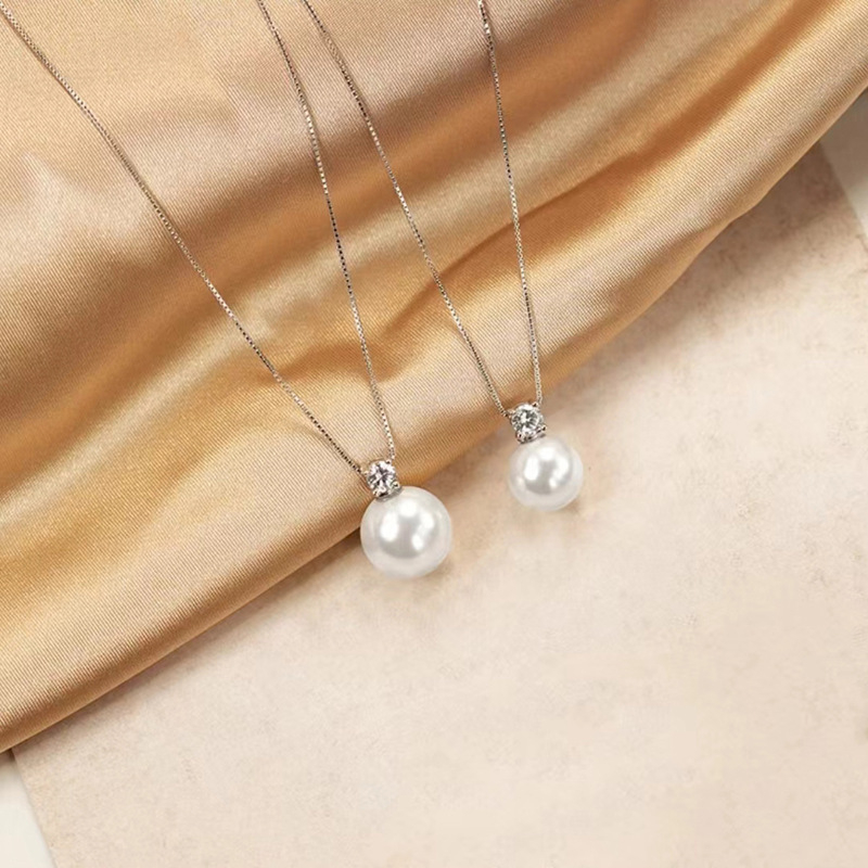 Colier din argint S999 cu perlă unică, lanț box, pentru femei, stil Light Luxury