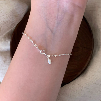 Brățară din argint 925 cu perle naturale de apă dulce, electroplacată, stil feminin coreean, design geometric, greutate aproximativă 0,65 g