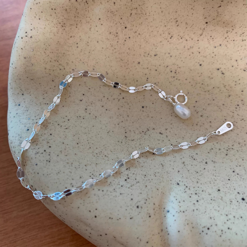 Brățară din argint 925 cu perle naturale de apă dulce, electroplacată, stil feminin coreean, design geometric, greutate aproximativă 0,65 g