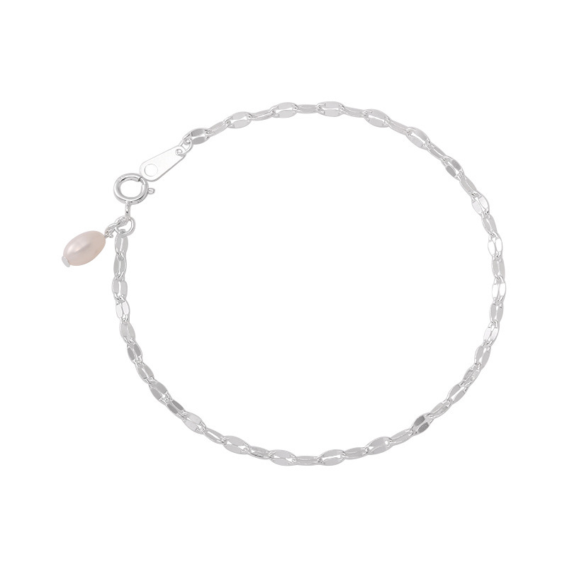 Brățară din argint 925 cu perle naturale de apă dulce, electroplacată, stil feminin coreean, design geometric, greutate aproximativă 0,65 g