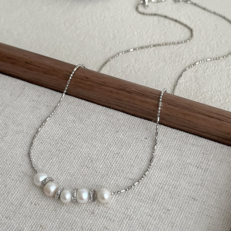 S925 sidabrinis kaklo vėrinys su natūraliais perlais, šypsenos dizainas, Ins stilius, elektroplatavimas