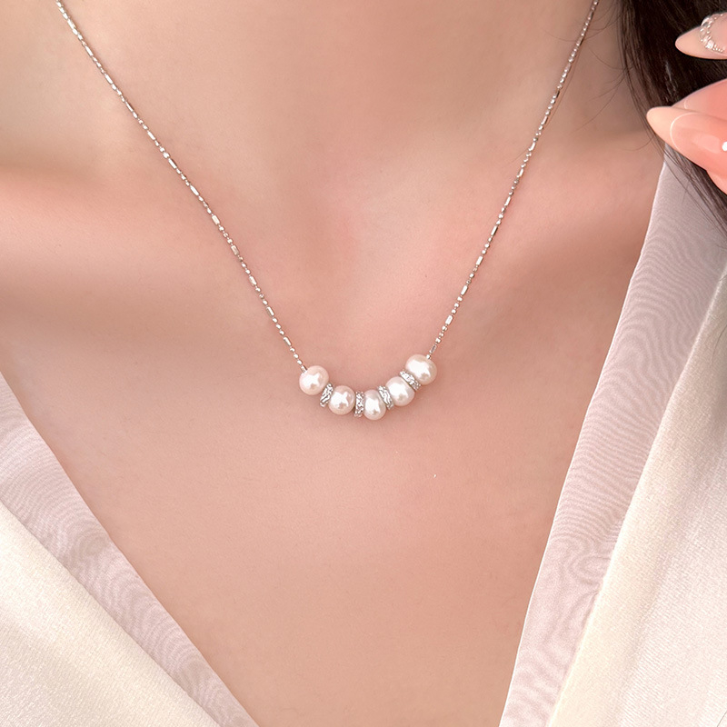 S925 sidabrinis kaklo vėrinys su natūraliais perlais, šypsenos dizainas, Ins stilius, elektroplatavimas