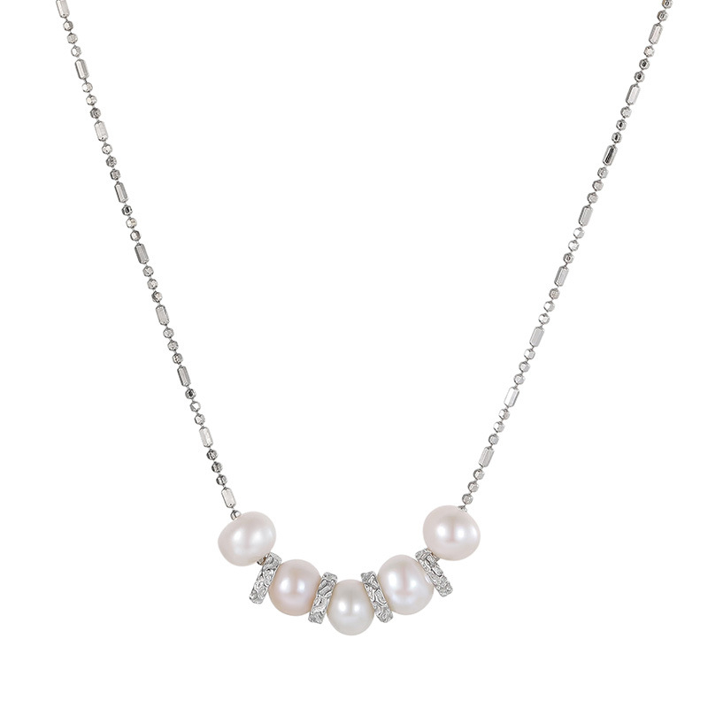 S925 sidabrinis kaklo vėrinys su natūraliais perlais, šypsenos dizainas, Ins stilius, elektroplatavimas