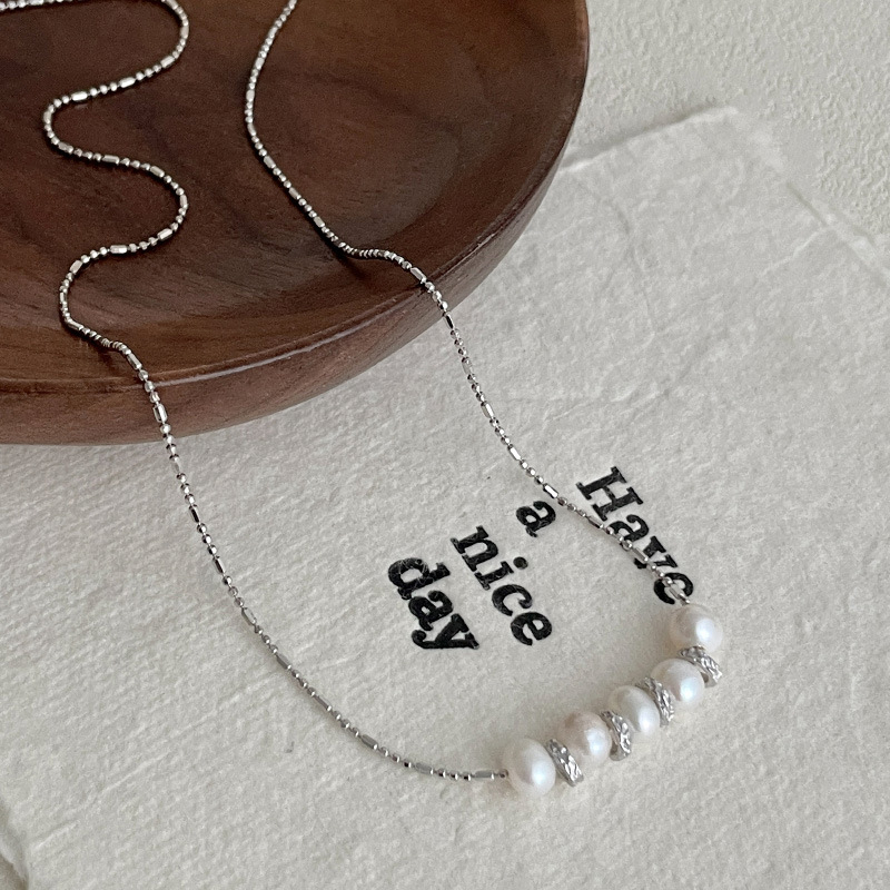 S925 sidabrinis kaklo vėrinys su natūraliais perlais, šypsenos dizainas, Ins stilius, elektroplatavimas