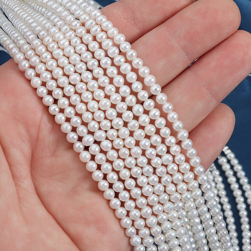 3-4 mm gotovo okrugle prirodne slatkovodne biserne perle za DIY ogrlicu, duljina oko 38–39 cm