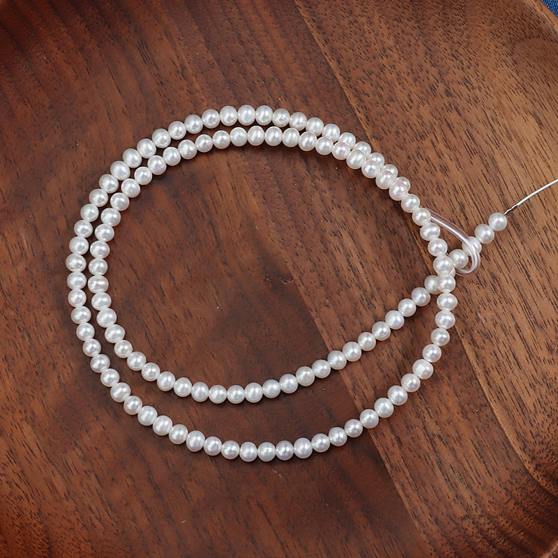 3-4 mm gotovo okrugle prirodne slatkovodne biserne perle za DIY ogrlicu, duljina oko 38–39 cm