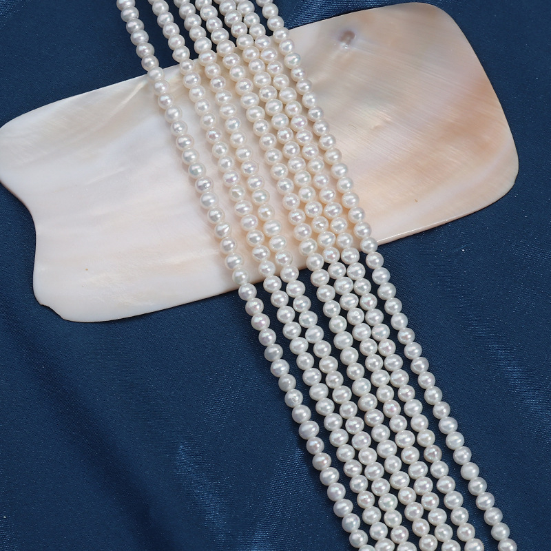 3-4 mm gotovo okrugle prirodne slatkovodne biserne perle za DIY ogrlicu, duljina oko 38–39 cm