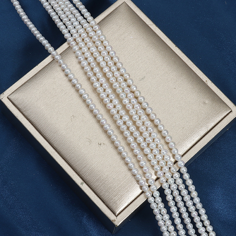 3-4 mm gotovo okrugle prirodne slatkovodne biserne perle za DIY ogrlicu, duljina oko 38–39 cm