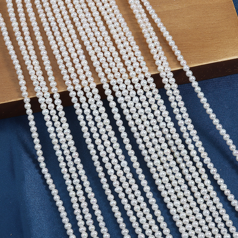 3-4 mm gotovo okrugle prirodne slatkovodne biserne perle za DIY ogrlicu, duljina oko 38–39 cm