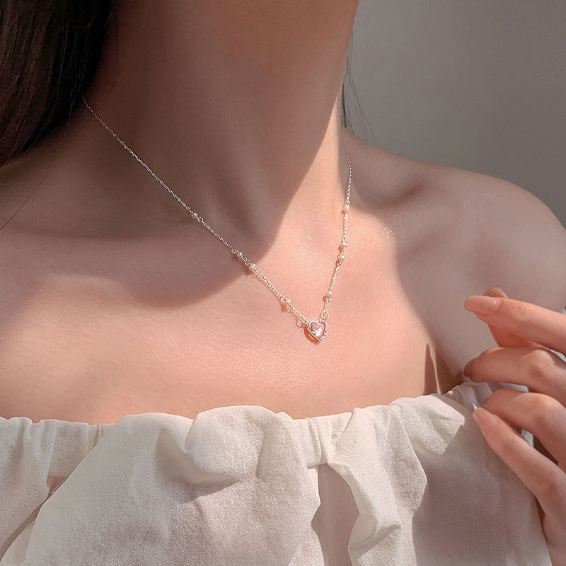 Colier Yongya din argint 925 cu perle naturale de apă dulce, inimă, lanț cu cruce