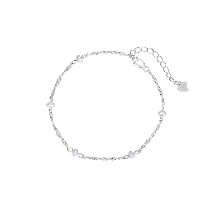 Brățară barocă cu perle pentru femei – argint 925, set cu perle, formă geometrică, lanț dublu rotativ, stil nișă