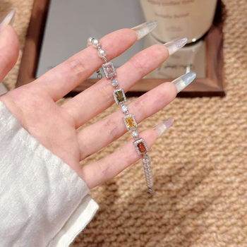 Brățară pentru femei cu zircon natural — design pătrat geometric, stil coreean, bijuterie de mână