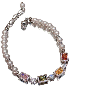 Brățară pentru femei cu zircon natural — design pătrat geometric, stil coreean, bijuterie de mână