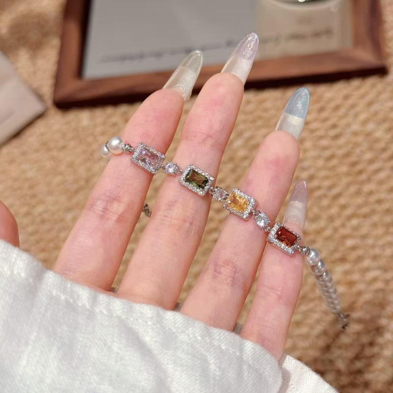 Brățară pentru femei cu zircon natural — design pătrat geometric, stil coreean, bijuterie de mână