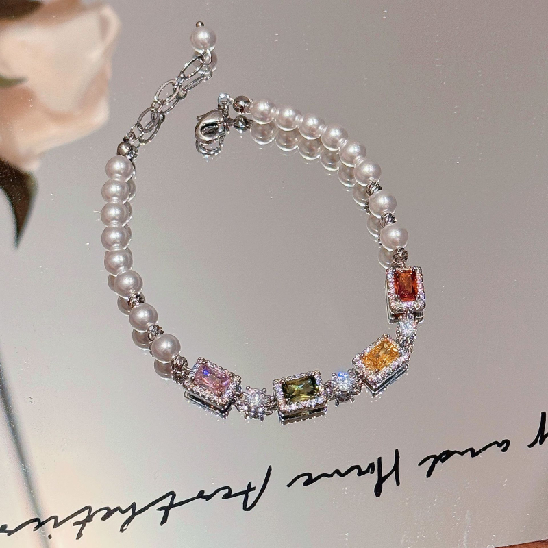 Brățară pentru femei cu zircon natural — design pătrat geometric, stil coreean, bijuterie de mână