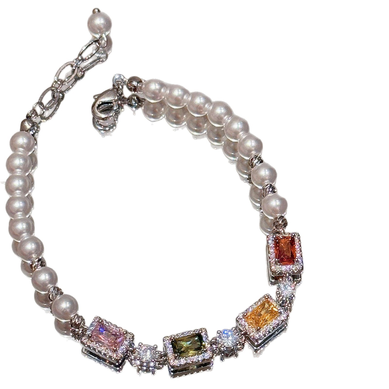 Brățară pentru femei cu zircon natural — design pătrat geometric, stil coreean, bijuterie de mână