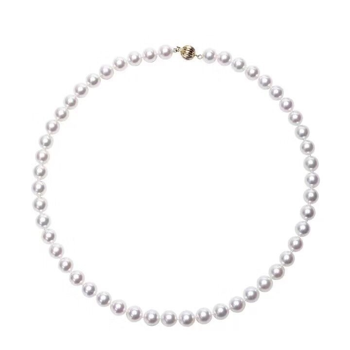 Fuqun Jewelry ogrlica od slatkovodnih bisera, gotovo okrugla, bijela, 8–9 mm, jednostavan stil, duljina 41–50 cm, s blagim nedostatkom