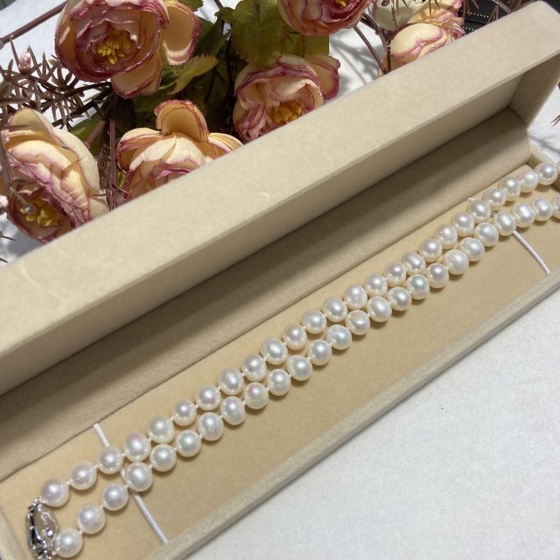 Fuqun Jewelry ogrlica od slatkovodnih bisera, gotovo okrugla, bijela, 8–9 mm, jednostavan stil, duljina 41–50 cm, s blagim nedostatkom