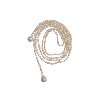 Ogrlica od prirodnih barok perli, višeslojna, perljani lanac s privjeskom, ručna izrada