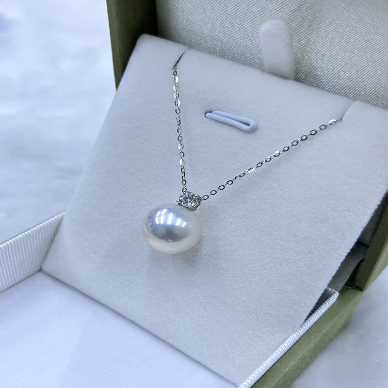 Vanlina Ogrlica od slatkovodnih perli, 11–12 mm savršeno okrugla, Aurora sjaj, inspirirano Princessom Dianom, privjesak od srebra 925
