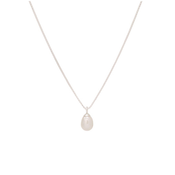 Colier din argint 925, perlă ovală naturală, formă geometrică, lanț tip cutie, montat cu perle