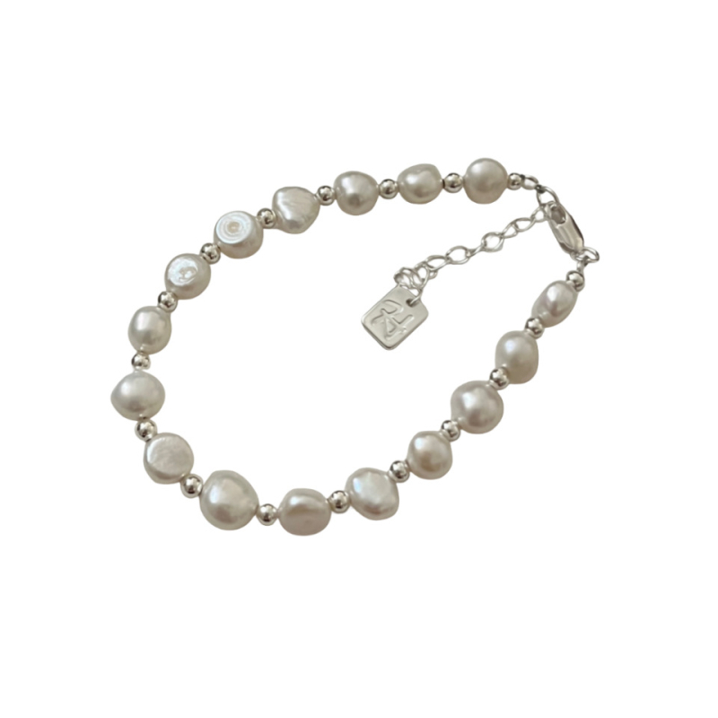 Brățară din argint S925 cu perlă naturală pentru femei • Stil simplu și elegant • Finisaj lucios