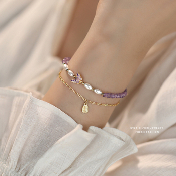 Brățară cu ametist natural, design geometric, mărgele lucrate manual, Yun xiaoshu brand, stil zână