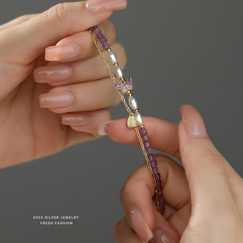 Brățară cu ametist natural, design geometric, mărgele lucrate manual, Yun xiaoshu brand, stil zână