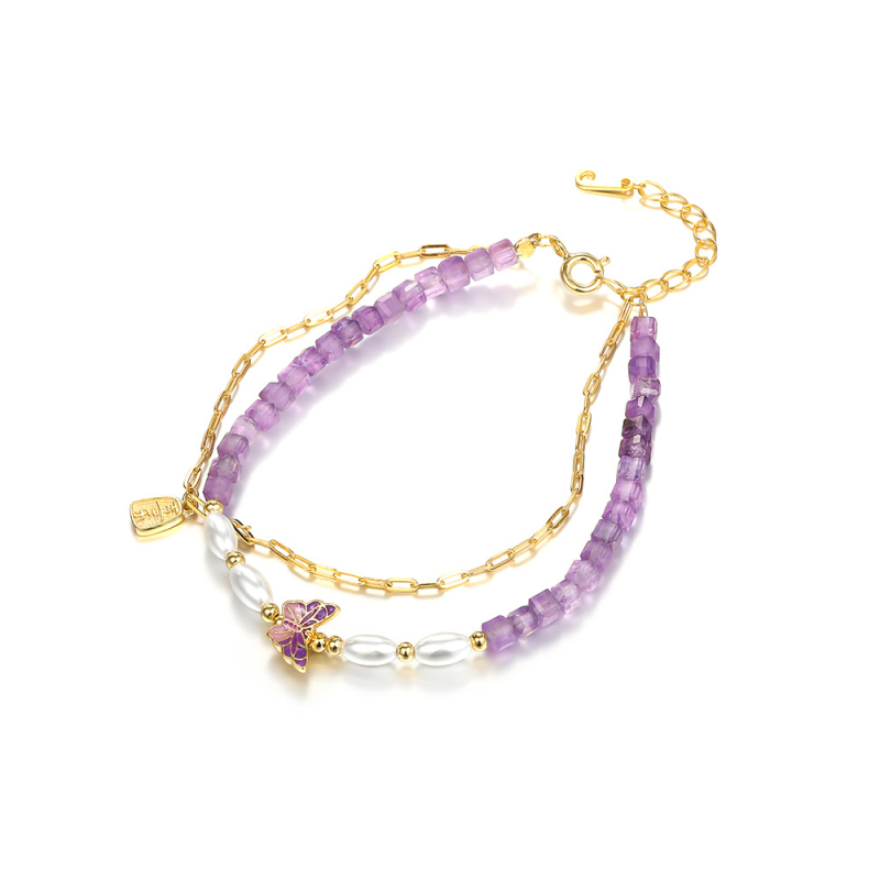 Brățară cu ametist natural, design geometric, mărgele lucrate manual, Yun xiaoshu brand, stil zână