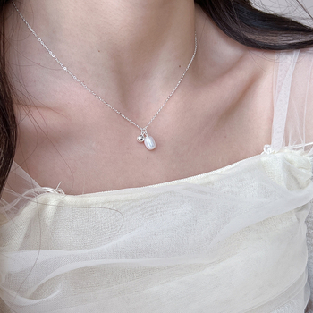 925 ezüst nyaklánc természetes gyöngyökkel, kör gyöngyök, kulcscsont-nyaklánc, egyszerű elegáns dizájn