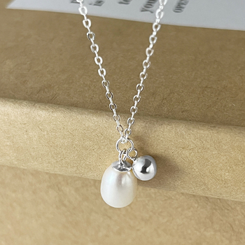 925 ezüst nyaklánc természetes gyöngyökkel, kör gyöngyök, kulcscsont-nyaklánc, egyszerű elegáns dizájn