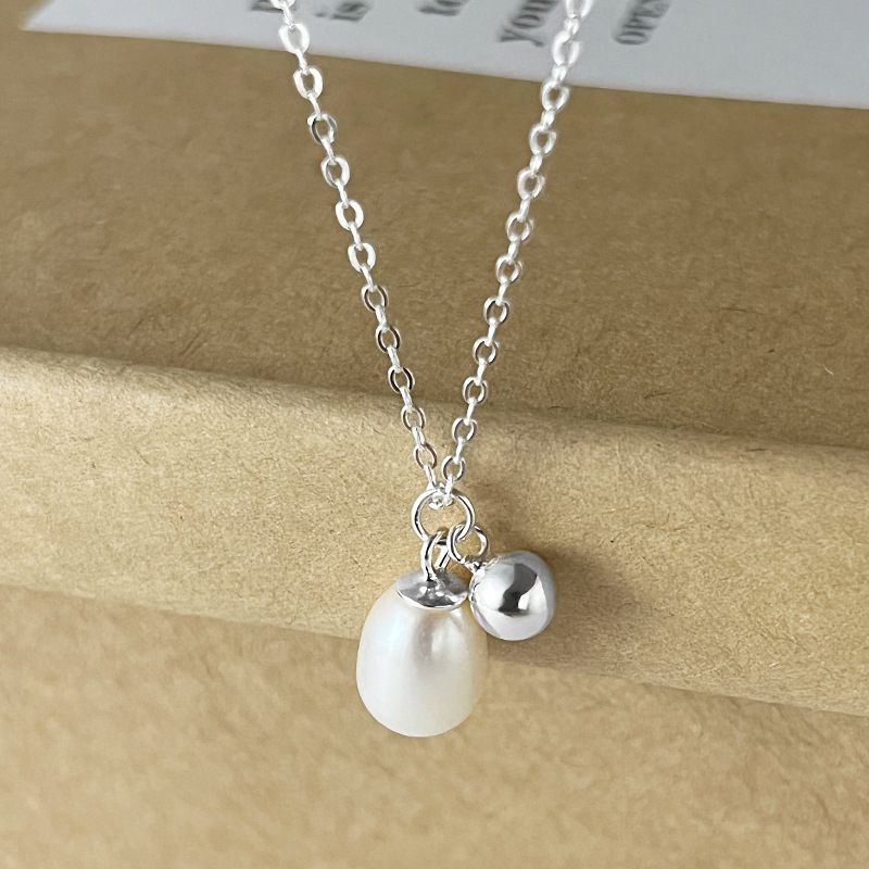 925 ezüst nyaklánc természetes gyöngyökkel, kör gyöngyök, kulcscsont-nyaklánc, egyszerű elegáns dizájn