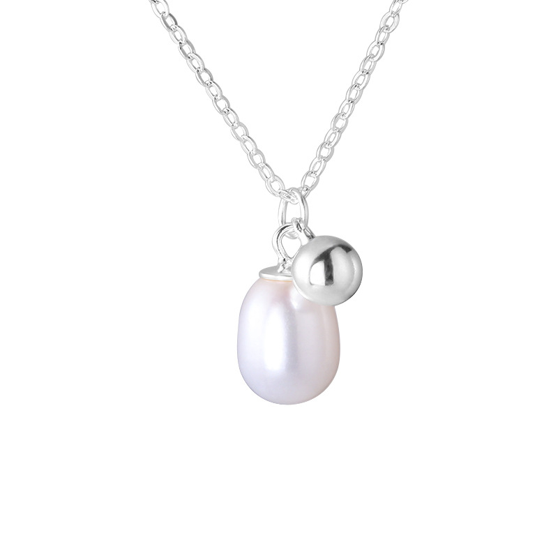 925 ezüst nyaklánc természetes gyöngyökkel, kör gyöngyök, kulcscsont-nyaklánc, egyszerű elegáns dizájn