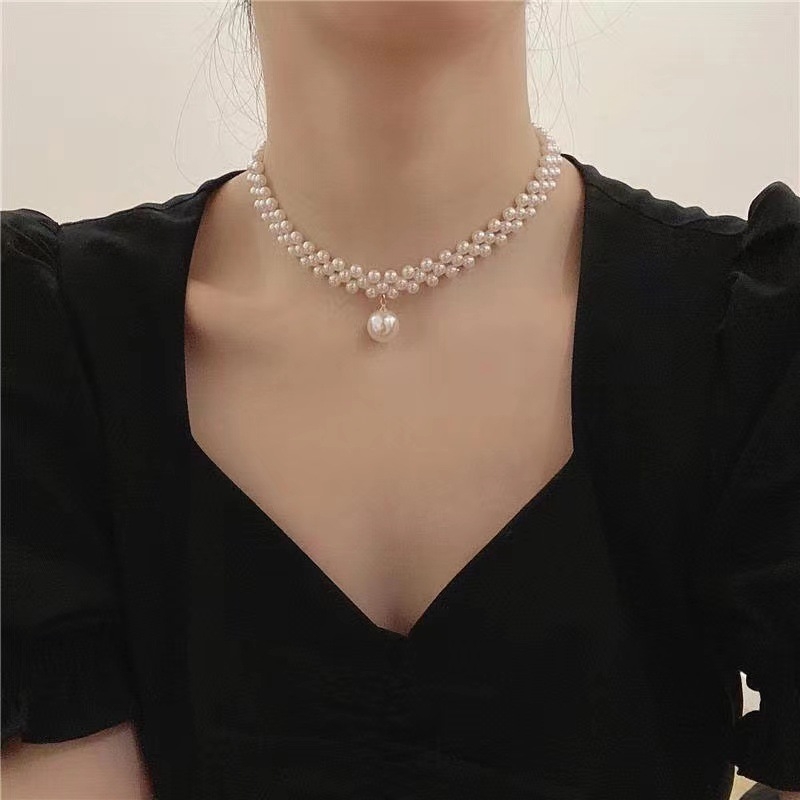 Nakit od slatkovodnih bisera, ručno pleteni lanac, biser u obliku gotovo kružnice, bakreni detalji, stil Fashion OL