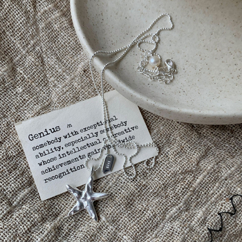 Colier cu stea de mare din argint 925, perle naturale de apă dulce, lanț obișnuit, 41–50 cm, pentru femei