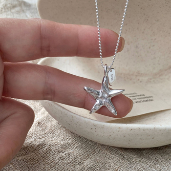 Colier cu stea de mare din argint 925, perle naturale de apă dulce, lanț obișnuit, 41–50 cm, pentru femei