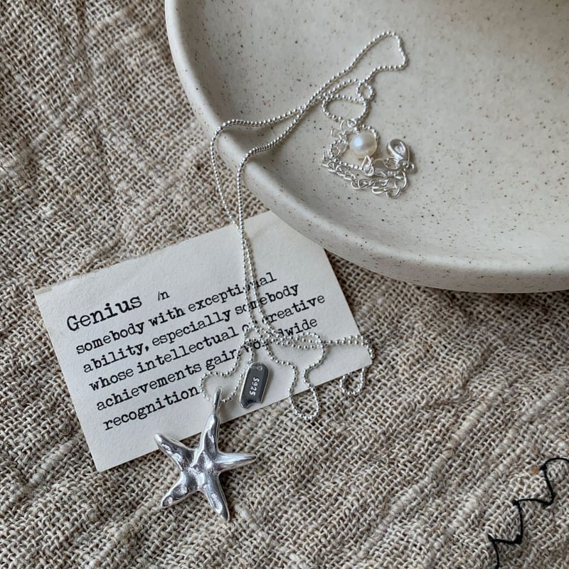 Colier cu stea de mare din argint 925, perle naturale de apă dulce, lanț obișnuit, 41–50 cm, pentru femei