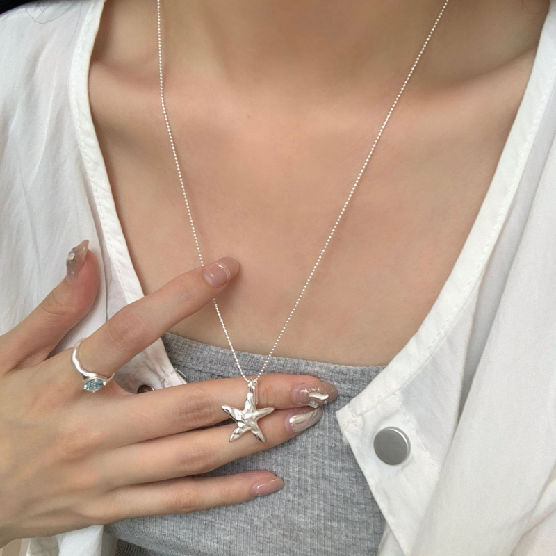 Colier cu stea de mare din argint 925, perle naturale de apă dulce, lanț obișnuit, 41–50 cm, pentru femei