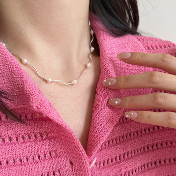 Colier din argint 925 cu mărgele segmentate, lungime reglabilă 21–50 cm, stil valuri, 5,6 g