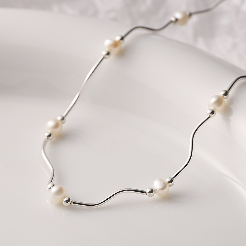 Colier din argint 925 cu mărgele segmentate, lungime reglabilă 21–50 cm, stil valuri, 5,6 g