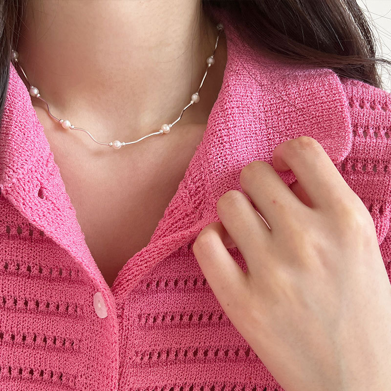 Colier din argint 925 cu mărgele segmentate, lungime reglabilă 21–50 cm, stil valuri, 5,6 g