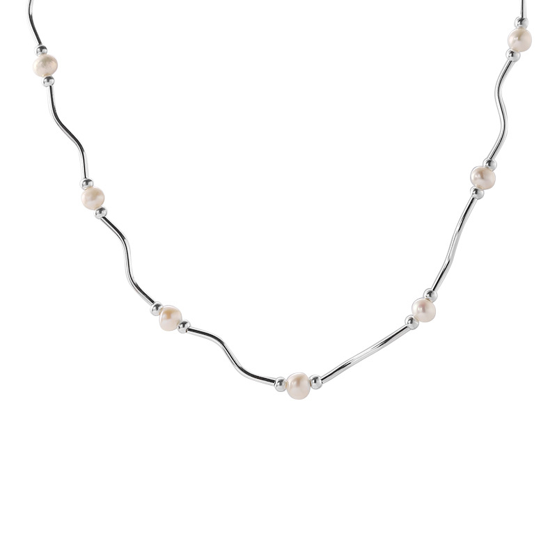 Colier din argint 925 cu mărgele segmentate, lungime reglabilă 21–50 cm, stil valuri, 5,6 g