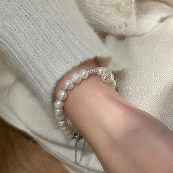 Brățară din argint 925 cu perle naturale, în formă de inimă, pentru femei, design simplu