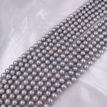 Prirodna slatkovodna perla, siva, 7 mm, gotovo okrugla, kamen za DIY nakit