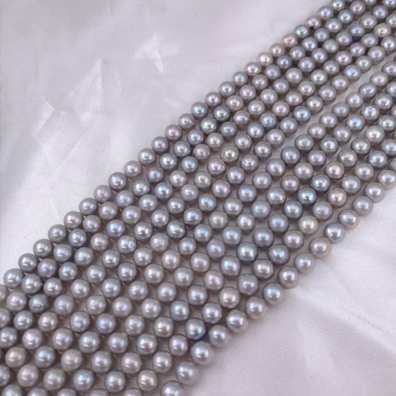 Prirodna slatkovodna perla, siva, 7 mm, gotovo okrugla, kamen za DIY nakit