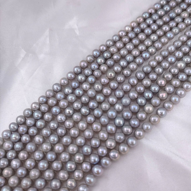 Prirodna slatkovodna perla, siva, 7 mm, gotovo okrugla, kamen za DIY nakit