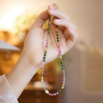 Colier cu turmalin și perlă de apă dulce, lanț răsucit, pandantiv din argint 925 cu inscripție, stil Rococo artistic retro