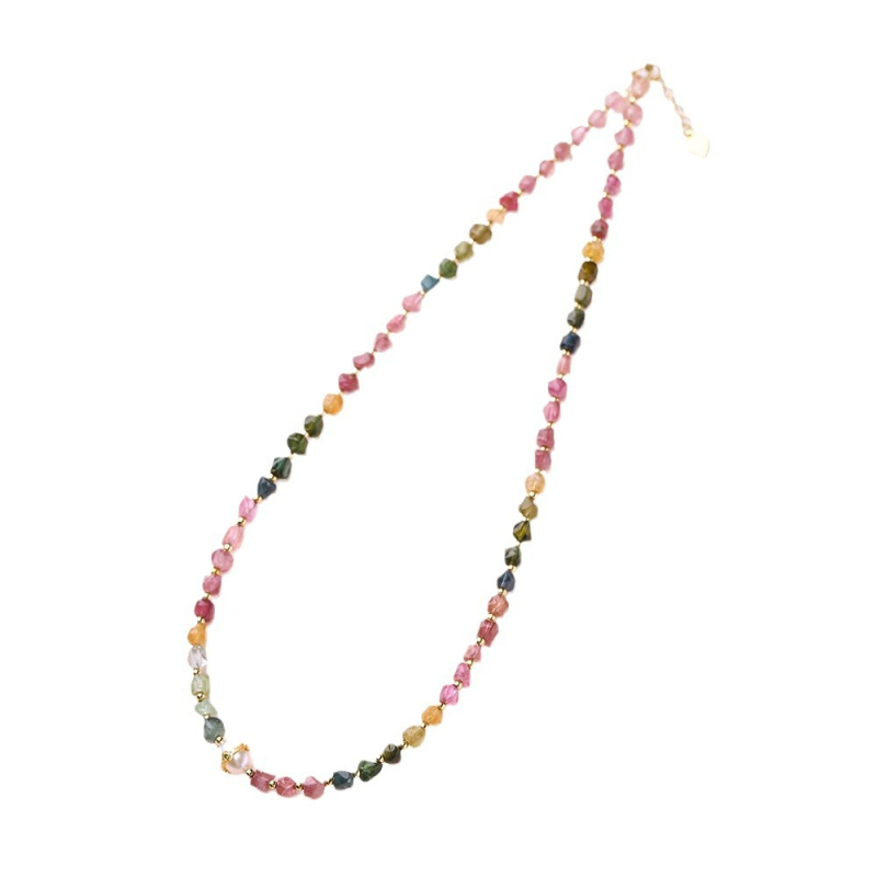 Colier cu turmalin și perlă de apă dulce, lanț răsucit, pandantiv din argint 925 cu inscripție, stil Rococo artistic retro