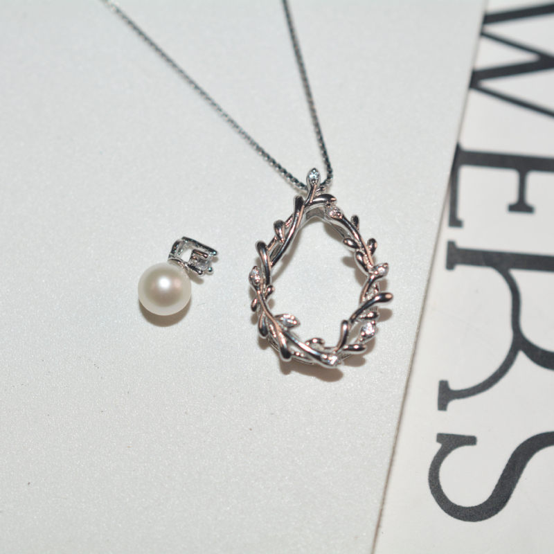 Colier din argint 925 cu perle naturale de apă dulce, pandant geometric pe lanț claviculă, stil ușor lux, lungime reglabilă