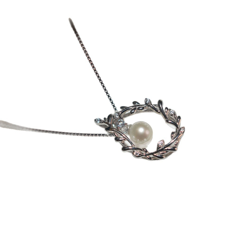 Colier din argint 925 cu perle naturale de apă dulce, pandant geometric pe lanț claviculă, stil ușor lux, lungime reglabilă